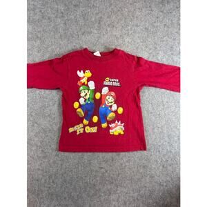 Nintendo Super Mario Bros Long Sleeve Shirt Kids 4T Red Graphic Tee Gamer Y2K